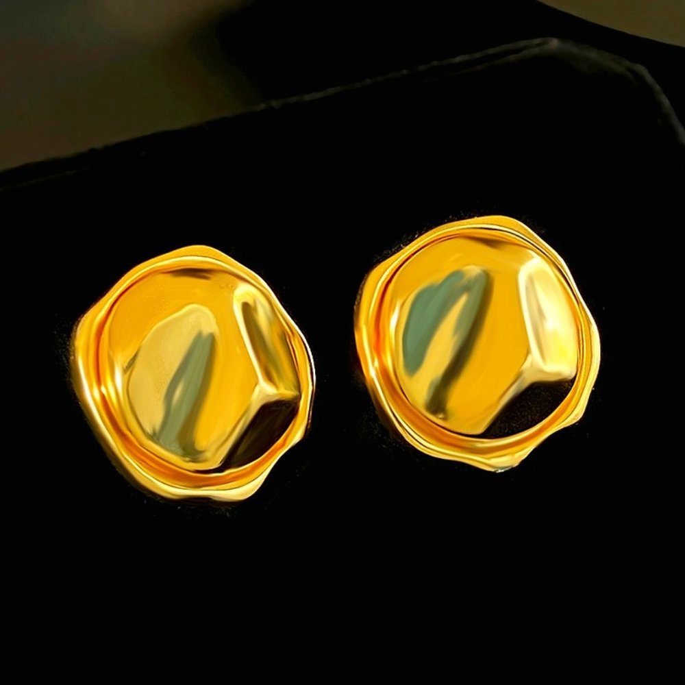 Metal concave convex button earrings gold and silver
